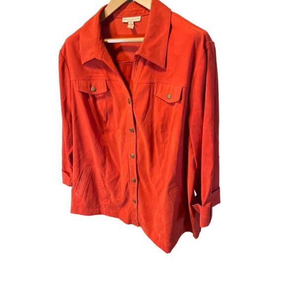 JM Collection Woman Orange Button Down Collared Shacket Jacket Sz 24W - Picture 3 of 10